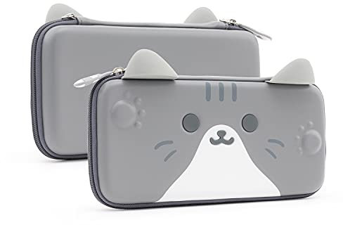 GeekShare Grey Cat Ears-Tragetasche Kompatibel mit Switch/Switch OLED 2021 - Tragbare Hardshell Slim Travel-Tragetasche Fit Switch Console & Spielzubehör