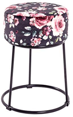 HAKU Möbel Hocker Motiv, schwarz, MDF, Metall, Textilgewebe - Maße: H 46 cm x Ø 30 cm, Style: Art Deco