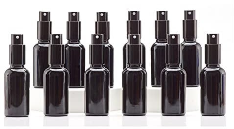 YIZHAO 30ml Black Glass Spray Bottle for Essential Oils, Small Empty Fine Mist Spray Bottle, for Cleaning, Aromatherapy, Cosmetic Sprays, Hair –12 Pcs