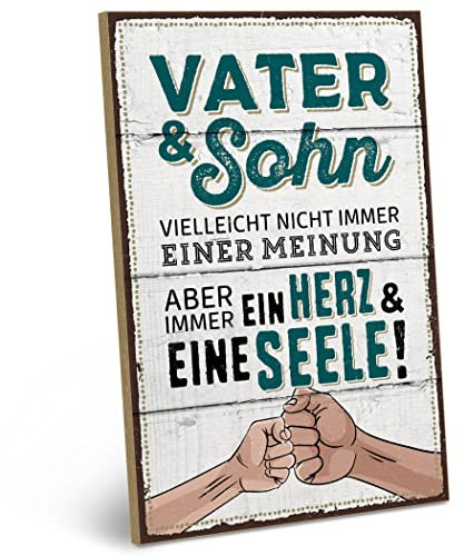 ARTFAVES® Wandbild Holzschild mit Spruch - VATER & SOHN - Ein Herz und eine Seele - Türschild Retro Vintage Deko Bild Geschenk - Vatertag