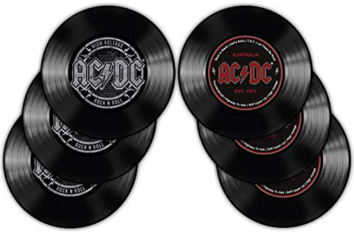 empireposter AC/DC Schallplatte - 6er Set Untersetzer - 6 Coaster im Set - Größe Ø 9,5 cm