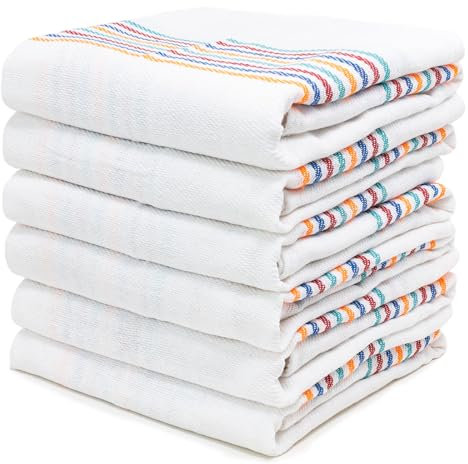QILZO 12 Paños de Cocina Sarga, Paños de Cocina de algodón, Toallas de Cocina absorbentes Lavable a Maquina, Juego de 12 paños de Cocina Suaves y duraderos, 56x56cm Fabricado en España (Blanco)