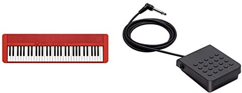 Casio CT-S1RD CASIOTONE Piano-Keyboard mit 61 anschlagdynamischen Tasten, rot & SP-3 Sustain Pedal