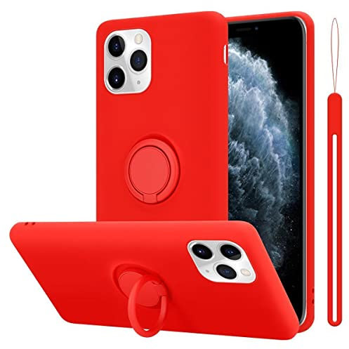 Cadorabo Hülle kompatibel mit Apple iPhone 11 PRO Schutzhülle TPU Silikon Case Liquid Design mit Ring Slim Kratzfest Liquidsilikon Microfaser mit Rundumschutz Case Hülle für iPhone 11 PRO in Rot