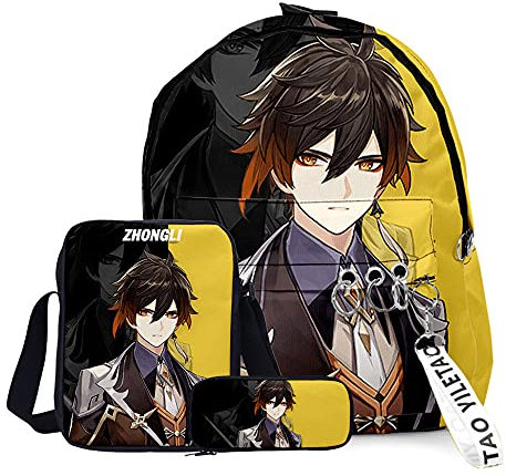 Anime Game Venti Klee Rucksack High School Student Schultasche 3-teiliges Set Rucksack Schultertasche Stifteetui für Teenager Jungen Mädchen, Typ5, 29x40x13cm