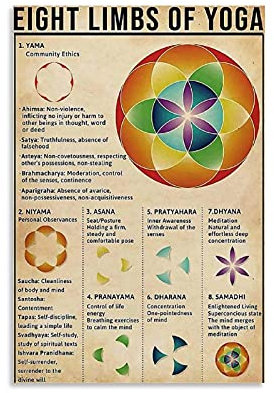 SMWY Vintage-Poster DYJ Rerto, Acht Gliedmaßen des Yoga, Yama, Niyama, Asana, Dhyana, Poster, dekoratives Gemälde, Leinwand, Wandkunst, Wohnzimmer, Schlafzimmer, 40 x 60 cm