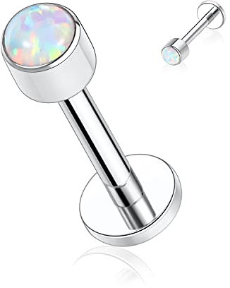 AROWRO G23 Titan Monroe Lip Piercing Schmuck 16G Lippenringe Labret Ohrstecker Innengewinde Helix Tragus Knorpel Conch Ohrring Frauen Mädchen Piercing Schmuck Opal 10mm