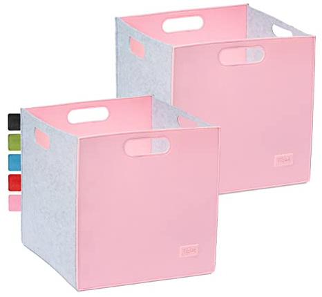 kallax box, Aufbewahrungsbox 33x33x33, Grau/Rosa Filzbox, 2er Filzkörbe Set, Regalkorb Korb Box,100% recycelte Aufbewahrungsbox
