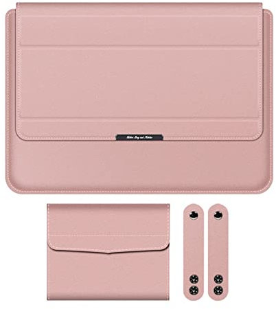 Cicilin Soft PU Leather Laptop Sleeve Case Laptop 2 in 1 Bracket Inner Bushing with Stand Function Compatible 11-12 inch Tablet (Pink)