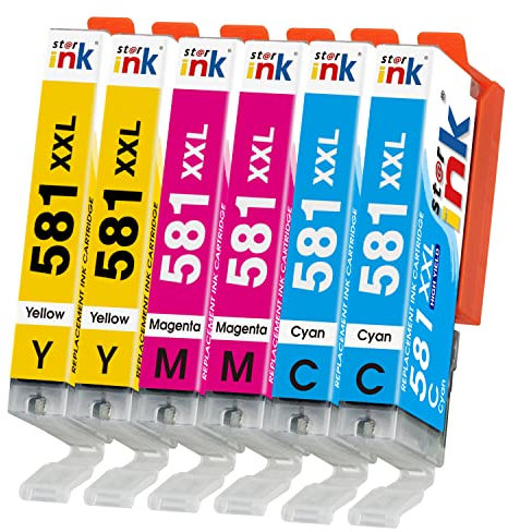 Starink CLI 581 XXL Kompatibel für Canon 581 XXL Cli581 581xxl Druckerpatronen für Canon Pixma TR8550 TR7550 TS6150 TS6151 TS6250 TR 7550 TR 8550 TS 6150 TS9550 TS9551C (2 Cyan 2 Magenta 2 Gelb)