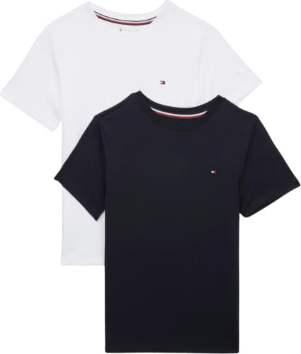 Tommy Hilfiger Jungen 2er Pack T-Shirts Kurzarm Rundhalsausschnitt, Blau (Desert Sky/White), 6-7 Jahre