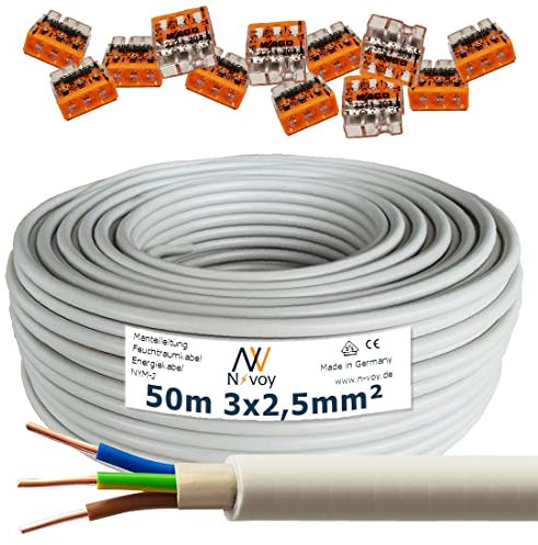 NYM-J 3x2,5 mm² 50m Mantelleitung Installationskabel mit 12 Stück WAGO Klemmen M91