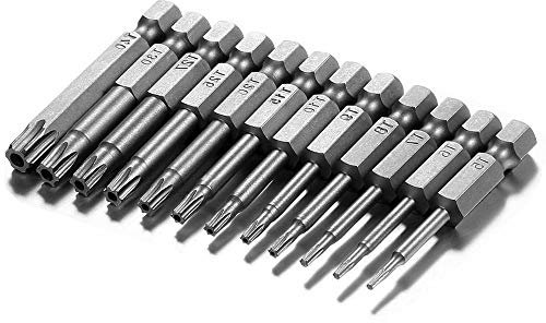 Mesee Jeu de 12 Embouts de Tournevis à Tête Torx Creux 50mm Bits de Tournevis Magnétique 1/4 Tige Hexagonale S2 Acier T5-T40 Étoile Tête Sécurité Torx Inviolable Tournevis Électrique Outil Tige Hex