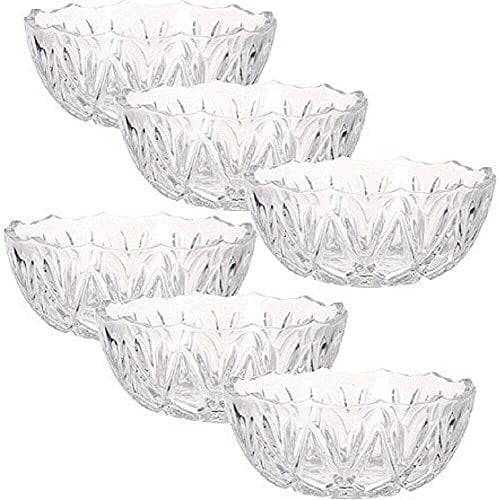Khanary Set of 6 Glass Round Bowl Large Ice Cream Sundae Crystal Clear Glass Appetizer Dessert Cocktail Fruit Bowl Trifle Salad Desert Serving Sundae Bowls 6 Pieces
