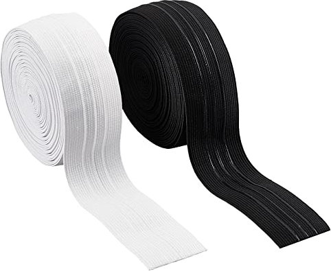 PandaHall Rutschfestes Elastisches Band, 16 Yards 2 Farben Gummiband Mit Silikonrückseite 50 mm / 1.96 3 Streifen Greifer Polyesterband Trim Schwarz Weiß Dehnbare Bandrolle Zum Nähen von Fahrradhosen
