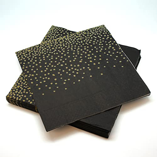 20 Servietten mit Flügeln, Schwarz/Gold, aus Watte, 3-lagig, 40 x 40 cm