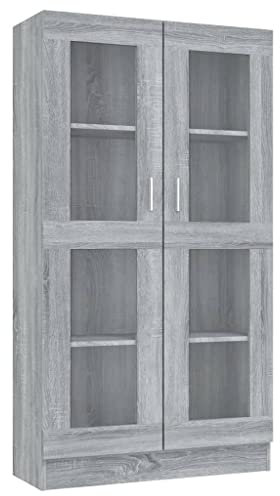 vidaXL Vitrinenschrank, Vitrine für Schlafzimmer Wohnzimmer Büro, Sideboard mit viel Stauraum, Highboard Schrank Beistellschrank, Grau Sonoma Holzwerkstoff