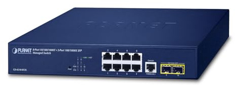 Planet 10/100/1000T + 2-Port Managed L2/L4 Gigabit Ethernet 10/100/1000 Vollduplex Rack-Einbau 1U 8-Port + 100/1000X SFP Switch