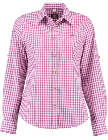 OS Trachten Damen Bluse Langarm Trachtenbluse mit Liegekragen Qorru