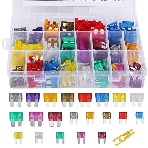 300 Pcs Fusibles pour Auto Set, Fusible Voiture pour Remplacer Les Fusibles Standard et Mini-voiture (2 A/3 A/5 A/7 A/5 A/10 A/15 A/20 A/25 A/30 A/35 A/40 A), avec Arrache-fusible