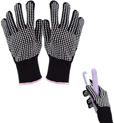 Cerioll Hitzebeständige Handschuhe, Hitzeschutz für Haarstyling, Schwarz, Mittel bis Groß, 2 Stück