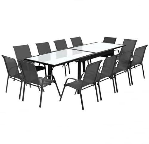 IDMarket - Gartenmöbel-Set Madrid, ausziehbar 135-270 cm und 12 stapelbare Stühle, Anthrazitgrau