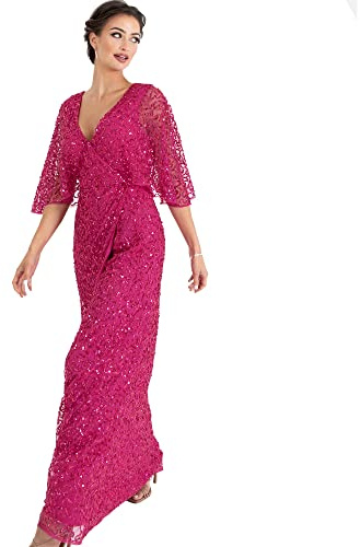 Maya Deluxe Women's Womens Maxi Dress Ladies Sequin Embellished Wrap A-line Dress for Wedding Guest Bridesmaid Evening Prom Ball Occasion Dress