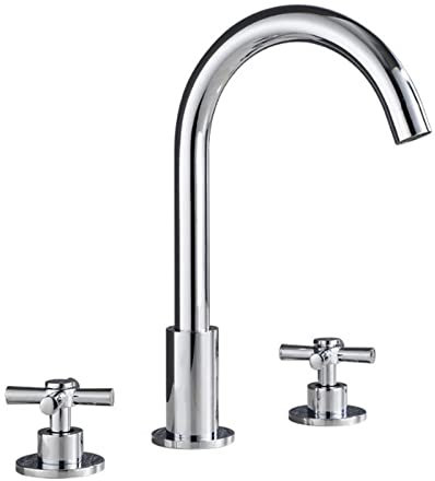 3 Loch Waschtischarmatur, Mischbatterie Bad 3 Loch Geteilt Doppelgriff Messing Armatur Waschtisch-Chrom