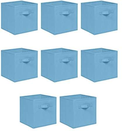 NICEME Foldable Cube Storage Unit Boxes, Non-Woven Fabric Storage Boxes Set, Clothes Drawers for Shelves, 26.5x26.5x28 cm (Light Blue, Set of 8)