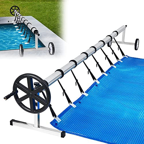 AufuN Pool Aufroller Premium 3-5,70m, Mobiles Aufrollsystem für Poolplane & Abdeckung, Aufrollvorrichtung fahrbaraus aus Rädernwitterungsbeständigem Material inkl. Befestigung & Rädern