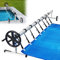 AufuN Enrollador de piscina premium de 3 a 5,70 m, sistema de enrollado móvil para cubierta y cubierta de piscina, dispositivo enrollable de material resistente a las ruedas, incluye fijación y ruedas