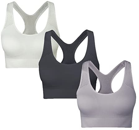 SEGRILA Sport BH Damen Bustier Ohne Bügel Racerback Gepolstert Yoga Fitness Training Schwarz,Weiß,Grau, L