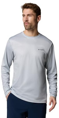 Columbia Men's Terminal Tackle PFG Fish Flag Long Sleeve, Cool Grey/Black Bass Lures, X-Small