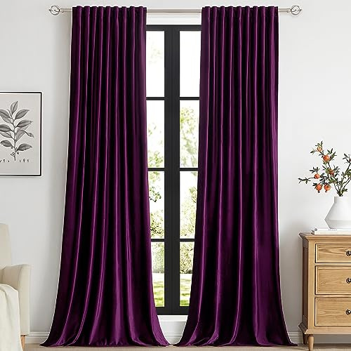 PRIMROSE Violette Samtvorhänge, 304,8 cm lang, für Wohnzimmer, Set mit 2 Paneelen, Verdunkelungsstabtasche, Rückenlasche, Fensterbehandlung, Raumverdunkelung, schwere dekorative Vorhänge für