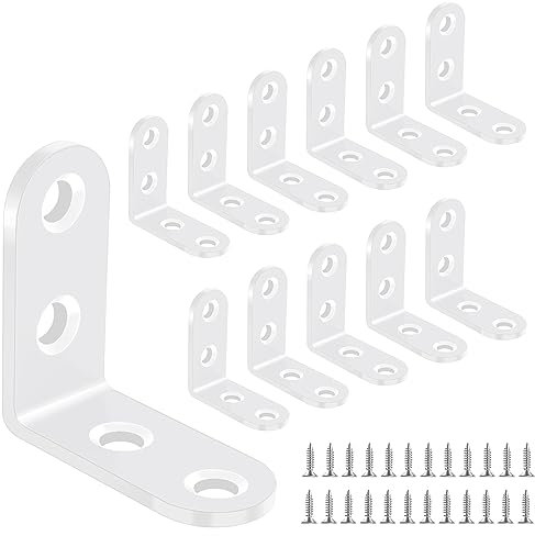 Yeepeo 12 staffe angolari da 40 × 40 mm, staffa ad angolo retto bianca a 90 gradi in acciaio al carbonio a L, staffa angolare con 48 viti piccole staffe a forma di L per fissaggio di mobili in legno