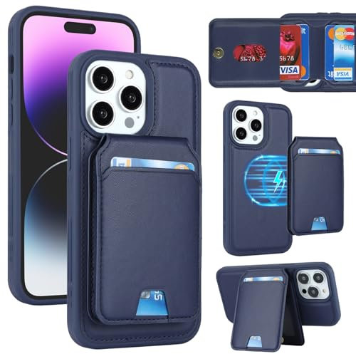 Zouzt for iPhone 14 Pro Max 6.7 Inch Detachable 2 in 1 Wallet Case with Card Holder for Magsafe, Magnetic PU Leather Flip Credit Slot Protective Phone Cover Women Men - Blue