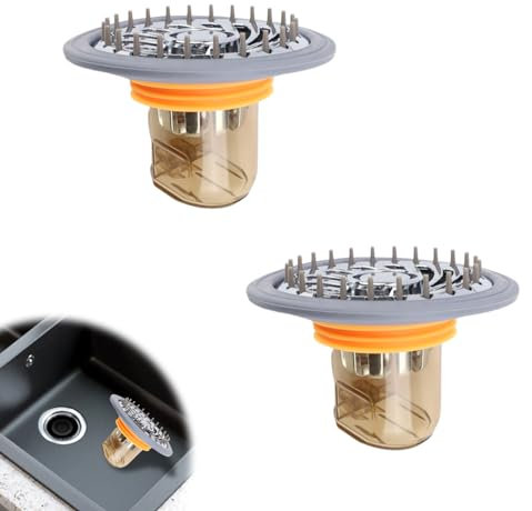 HERKINDNESS 2 Pièces Clapet Anti Odeur, Rond Bouchon Douche Anti Odeur, Anti Odeur Douche, Bonde Douche à Filtre à Pointes, PVC, avec Tamis, pour Salle de Bain, Jardin, Buanderie
