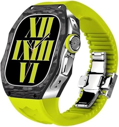 ZEDEVB Carbon Fiber Rm Uhrengehäuse Fluorkautschuk Uhrenarmband Mod Kit, für Apple Watch Ultra 49 mm, Männer Militär Metallabdeckung Gummi Uhrenarmband und Stahlschnalle, für iWatch 8 49 mm, For Ultra