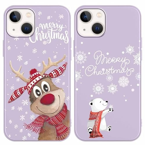 Yoedge 2 Stück Handyhülle für iPhone 15 Hülle Weihnachten Muster, Weich Dünn Silikon TPU Stoßfest Bumper Schutzhülle, Cartoon Design Christmas Case für Frauen Mädchen für iPhone 15 6,1, Hirsch & Bär