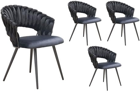 LC Home Esszimmerstuhl »Nancy« Flechtoptik Samt Akzent Stuhl Landscape Armlehnstuhl Weavy Lounge Stuhl Designerstuhl (Schwarz, 4er Set)
