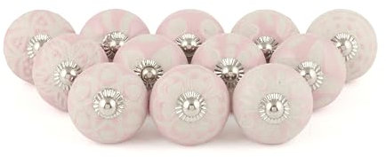 Rasiya Art Pink Ceramic Knobs for Chest of Drawers, Cabinet, Dresser, Wardrobe - Hand Painted Ceramic Handles Boho Decorative Wardrobe Knobs - Pack of 12