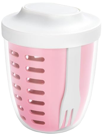 Portable Picnic Party Fruit Salad Storage Cup with Lids and Fork,20 Oz Fruit Storage Containers for Fridge with Removable Colander BPA-Free,Leak-Proof,Keep Fruits,Berry,Salad Fresh longer(pink)