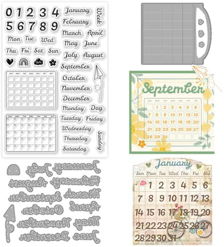 ORIGACH Tägliche Planer Kalender klare Stempel und Stanzen Set für Kartenherstellung Wöchentlicher Plan on It Silikonstempel Stanzformen für DIY Scrapbooking Album Dekorative