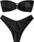 ZAFUL Damen Bikini Set mit O-Ring und Raffung hinten, hoher Schnitt, Bandeau Bikini Set, solide gepolstert, trägerlos, Zweiteiliger Badeanzug (1-Schwarz,S)