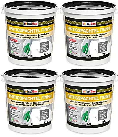 Isolbau Fertigspachtel Finish 100 kg, Glättspachtel Fugenspachtel, Gebrauchsfertige Polymer-Gips Fertig-Spachtelmasse für innen, Weiß Q1-Q13