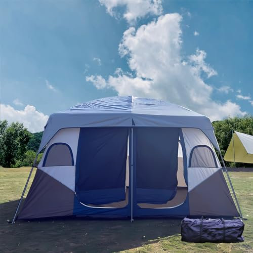 LDIEUWUET Campingzelt, 4-12 Personen, Campingzelt, Familienzelt, einfacher Aufbau, leichtes Zelt mit zwei Türen, wasserdicht, geeignet für Reisen, Familiencamping, Festivals, Partys (blau)