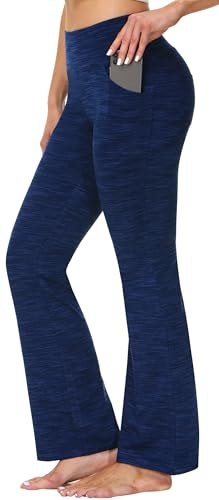 IUGA Yoga Pants Women Wide Leg High Waist Bootcut Workout Flare Leggings Tummy Control Work Dress Pants Women 4 Pockets, Space Dye Navy Blue, XL