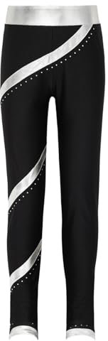dPois Mädchen Eiskunstlauf Strumpfhose Leggings Trainingshose Stretch Hohe Taille Gymnastik Skating Rollschuhe Schlittschuhe Hose Silber 122-128