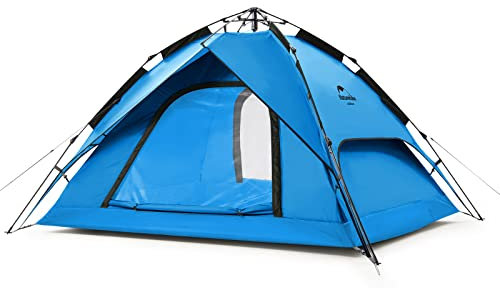 Naturehike Camping Zelt Automatisches 4 Personen Leichtes Pop Up Wurfzelt Wasserdicht & Winddicht Kuppelzelt mit Vorzelt Multifunktions Familienzelt Festivalzelt(Blau)