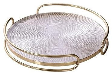 Bandeja de servicio multifuncional, bandeja redonda de cristal de lujo con luz nórdica, bandeja de almacenamiento transparente para mesa de centro de sala de estar, bandeja decorativa simple, plato